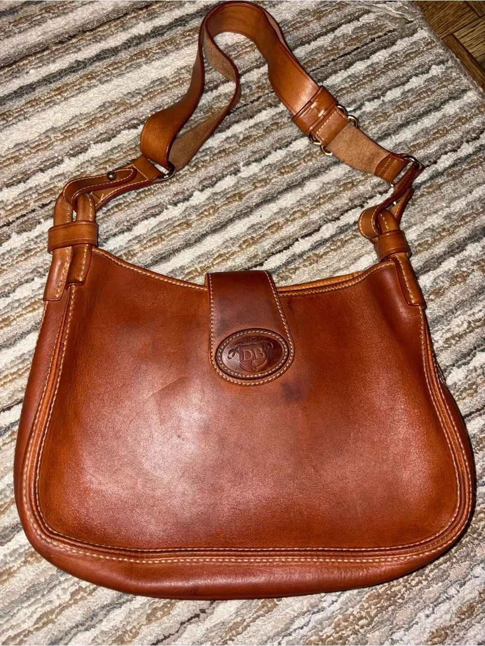 Dooney & Bourke Vintage hobo and Tan Leather and Brown Logo Canvas Bucket Bag